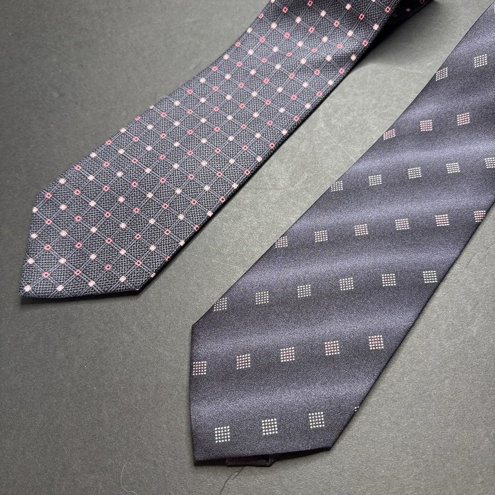 Carlos Devenezia Lot Of 2 Silk Tie Gray Pink Geometric Silk Handmade Great